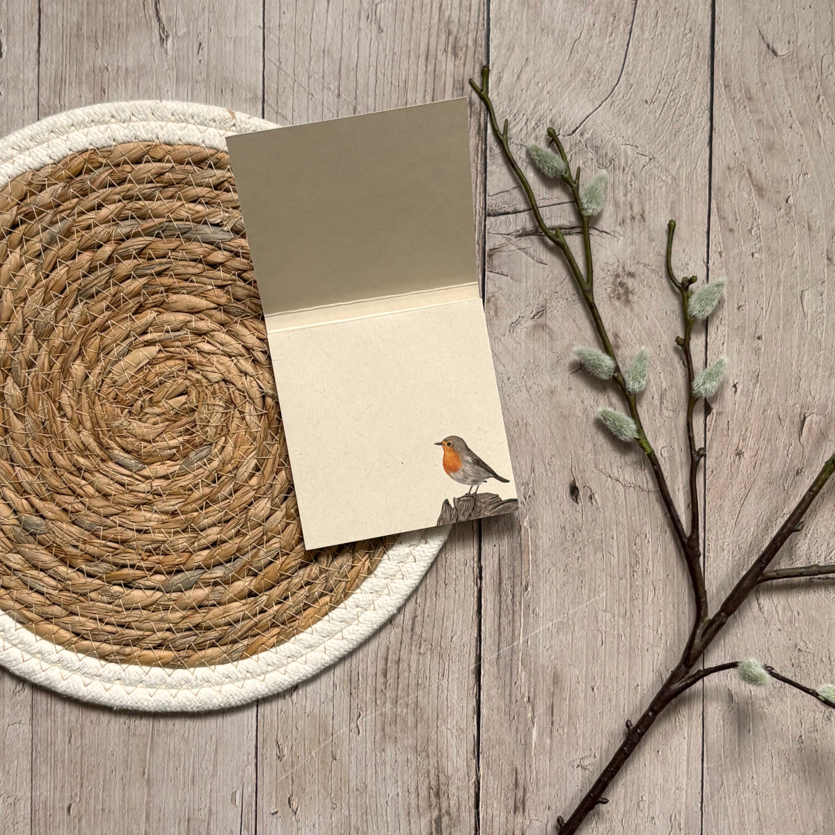 Memo pad | Robin on wood