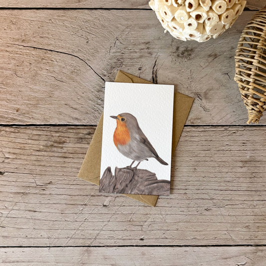Wholesale | Mini kaartje | Roodborstje op hout