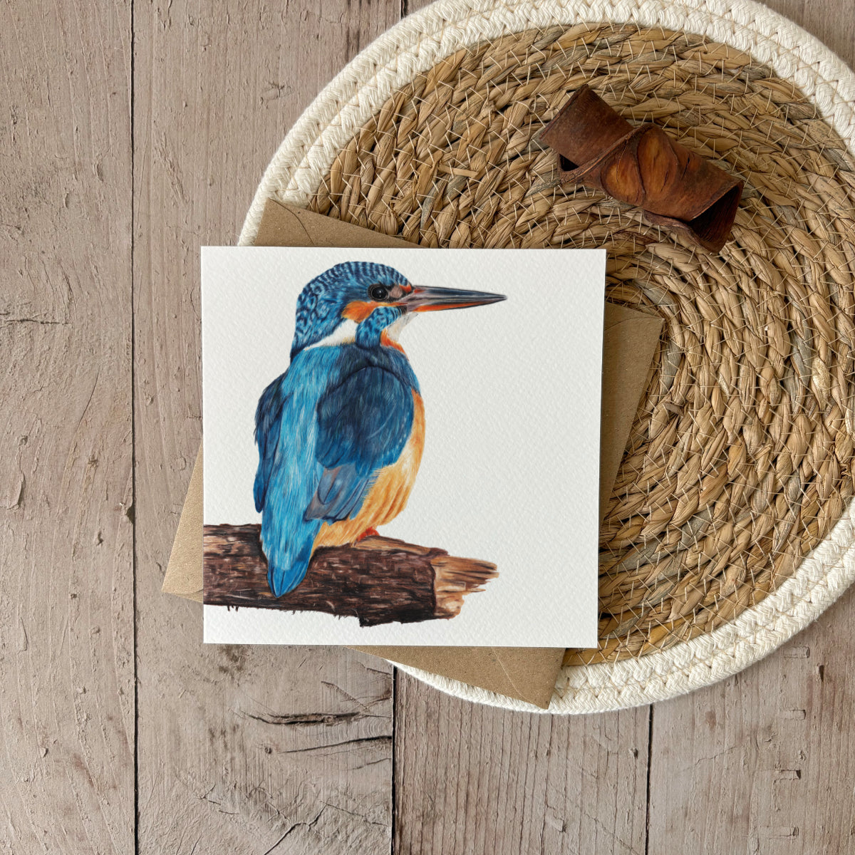 Wenskaart | IJsvogel op hout